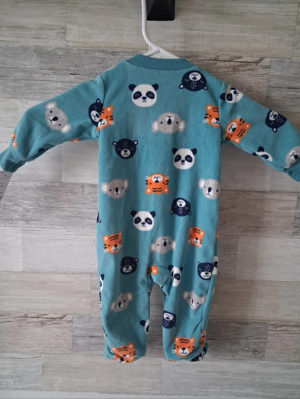 Carter's Teal Blue Animal Face Fleece One-Piece Footed Pajamas